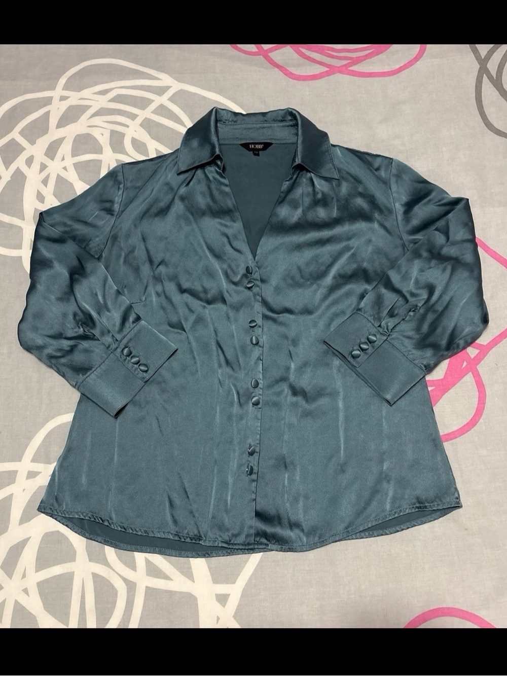 Hobbs Teal Silk Collared Blouse